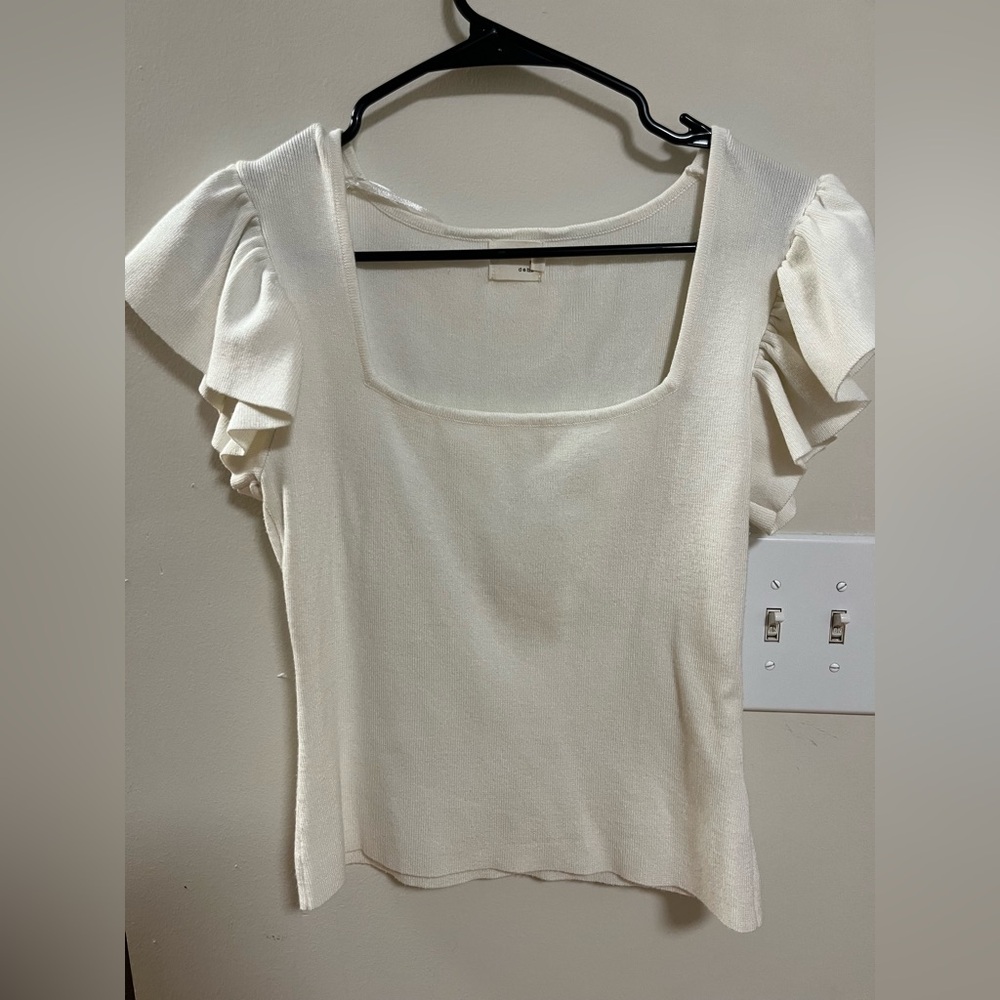 Elegant Cream Ruffle Sleeve Blouse